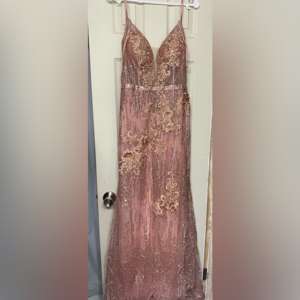 Elegant Pink and Gold Prom Dress
